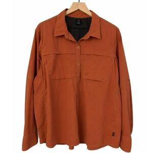 REI Co-op 2XL Rust Brown Button Up Hiking Shirt Nylon Stretch Bluedesign